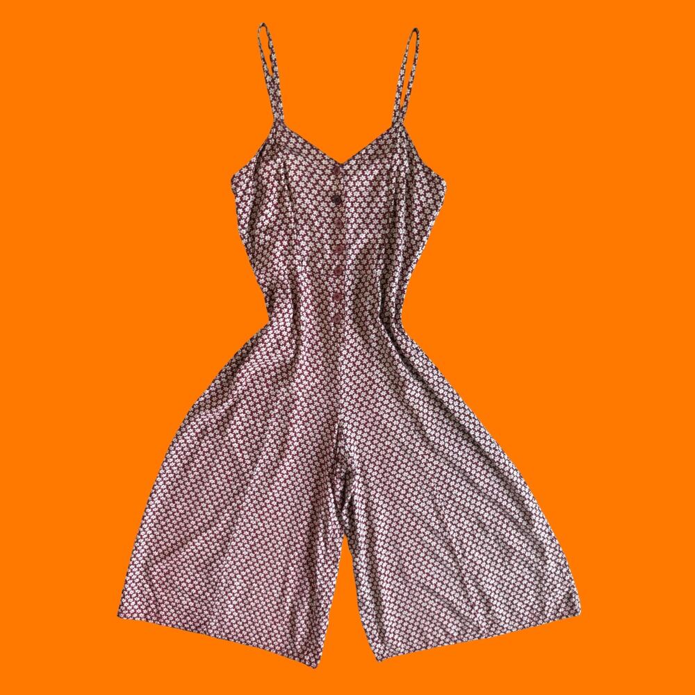 90's vintage maroon daisy floral grunge wide leg jumpsuit romper Size 5/6